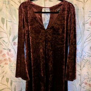 a.n.a Burgundy Velvet Long Sleeve Dress